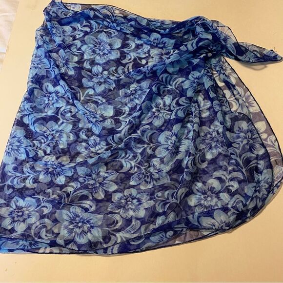 Cherokee Sheer mesh blue tropical floral Bathing Suit swimsuit skirt Cover up OS - Picture 1 of 5